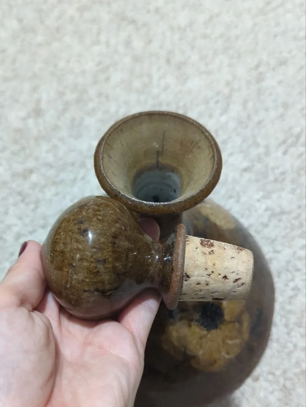 Hand-Painted Ceramic Decanter with Floral Motif - Brown & Yellow